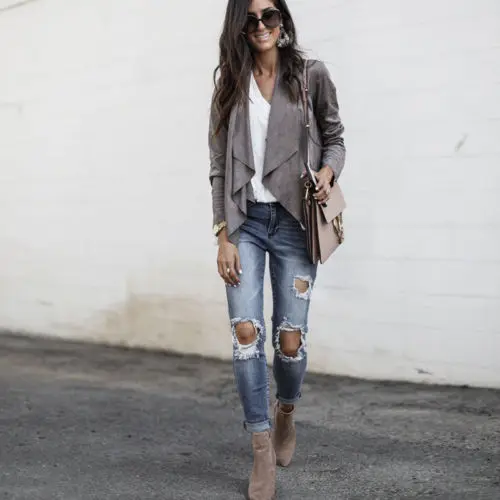 

Womens Ladies Long Sleeve Waterfall Cardigan Coat Open Front Suede Jacket Ladies Solid Chic Jackets Female Clothing