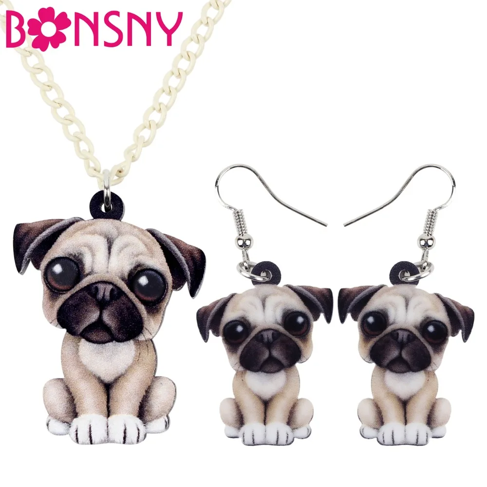 Bonsny акриловые милые серьги с собаками французский Bulldog ожерелье ошейник