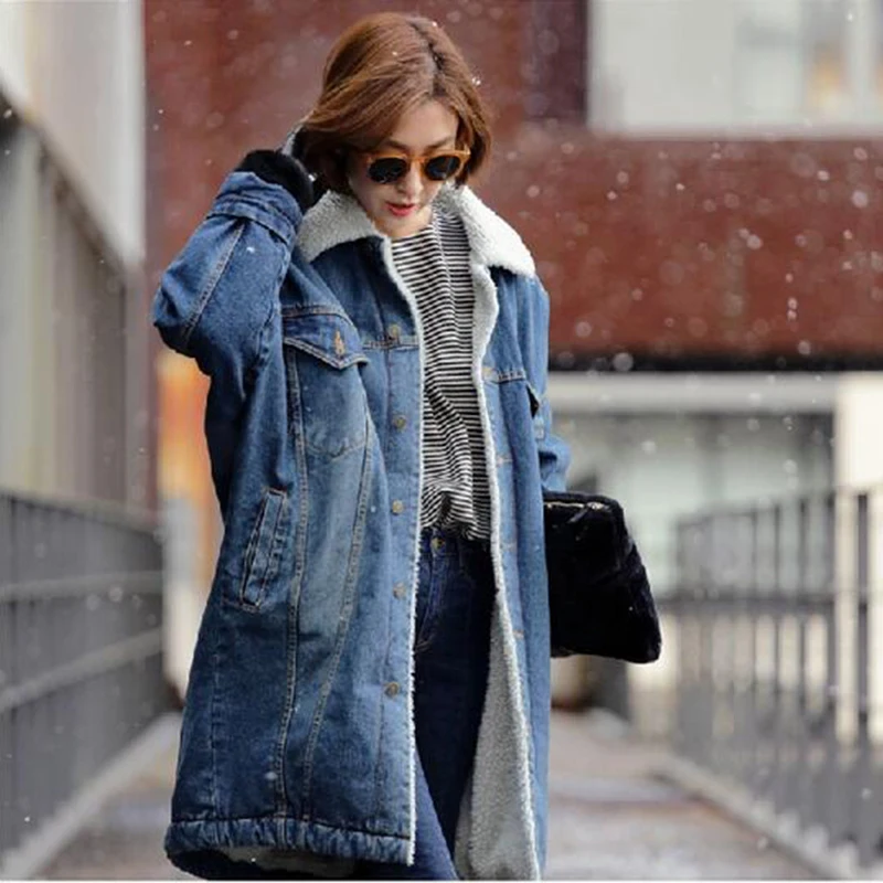 Зимняя джинсовая куртка пальто Новинка осени 2021 женская одежда длинная