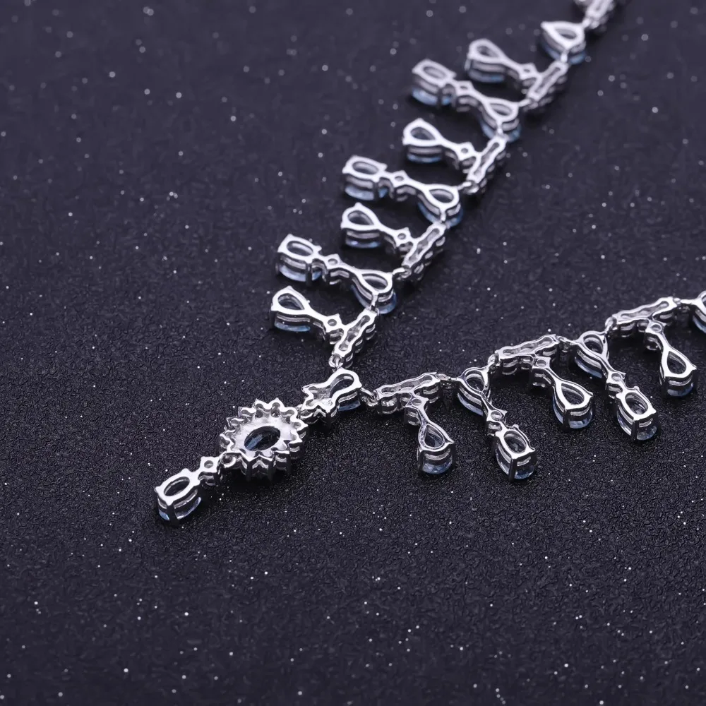 GEM'S BALLET 14.6Ct Natural Sky Blue Topaz Gemstone 100% 925 Sterling Silver Wedding Bridal Necklace For Women Fine Jewelry | Украшения