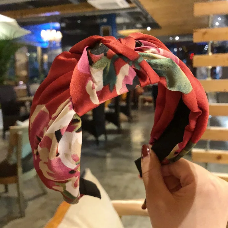 LEVAO/Новинка Повязка на голову с цветочным принтом Атласная ткань перекрестным