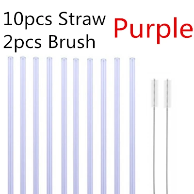 10pcs purple 4/10 шт. из особо тонкого гнутого стекла прямой изгиб питьевой Стекло соломинки многократного использования экологически чистое изделие с щеточка для чистки - Цвет: 10pcs purple