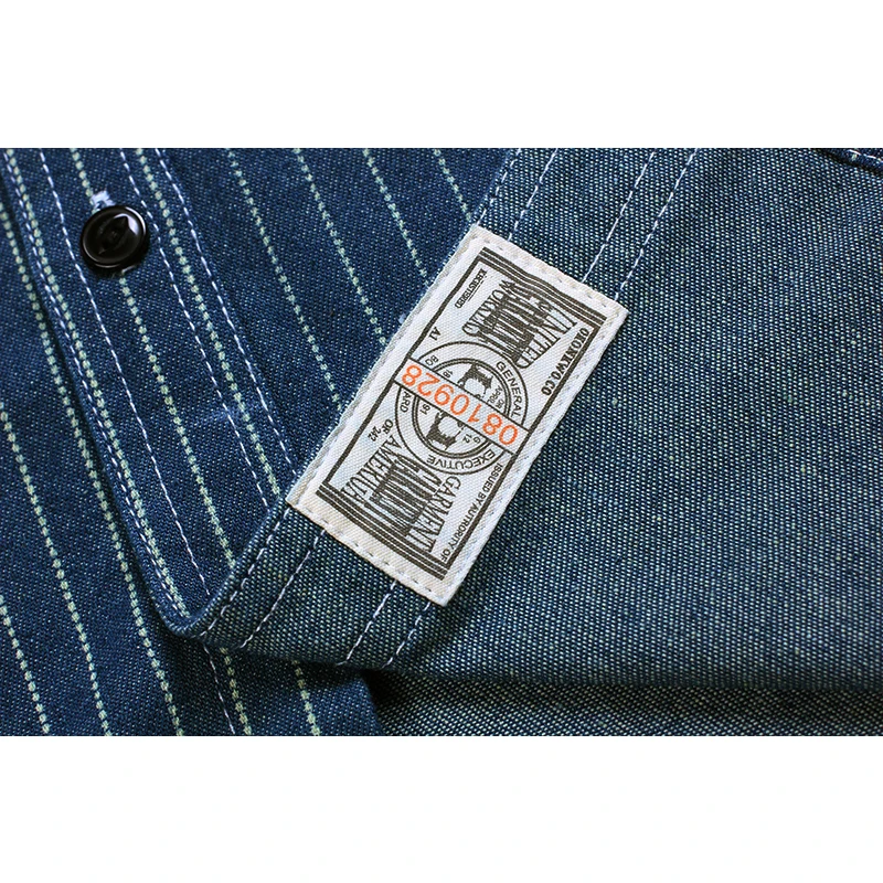 Мужская джинсовая рубашка в полоску с коротким рукавом Повседневная винтажная