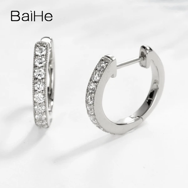 White Gold BAIHE Solid 14 K желтое золото 0.30ct H/SI-SI3 круглый натуральные бриллианты украшения для помолвки трендовые серьги-гвоздики - Цвет камня: White Gold