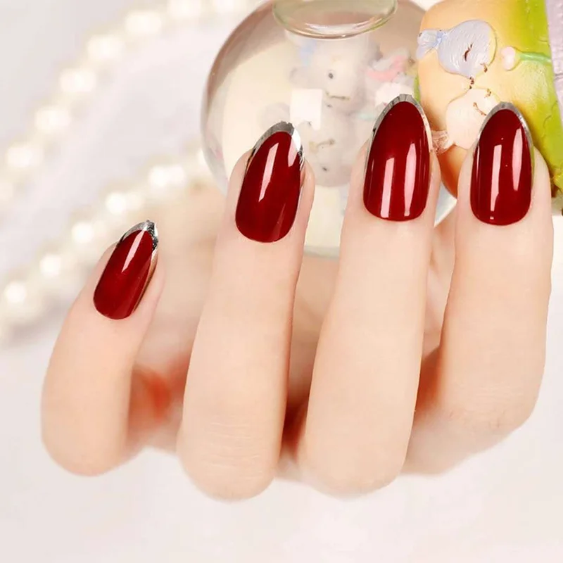 Накладные ногти винно Красного цвета для самостоятельного изготовления 24 шт.