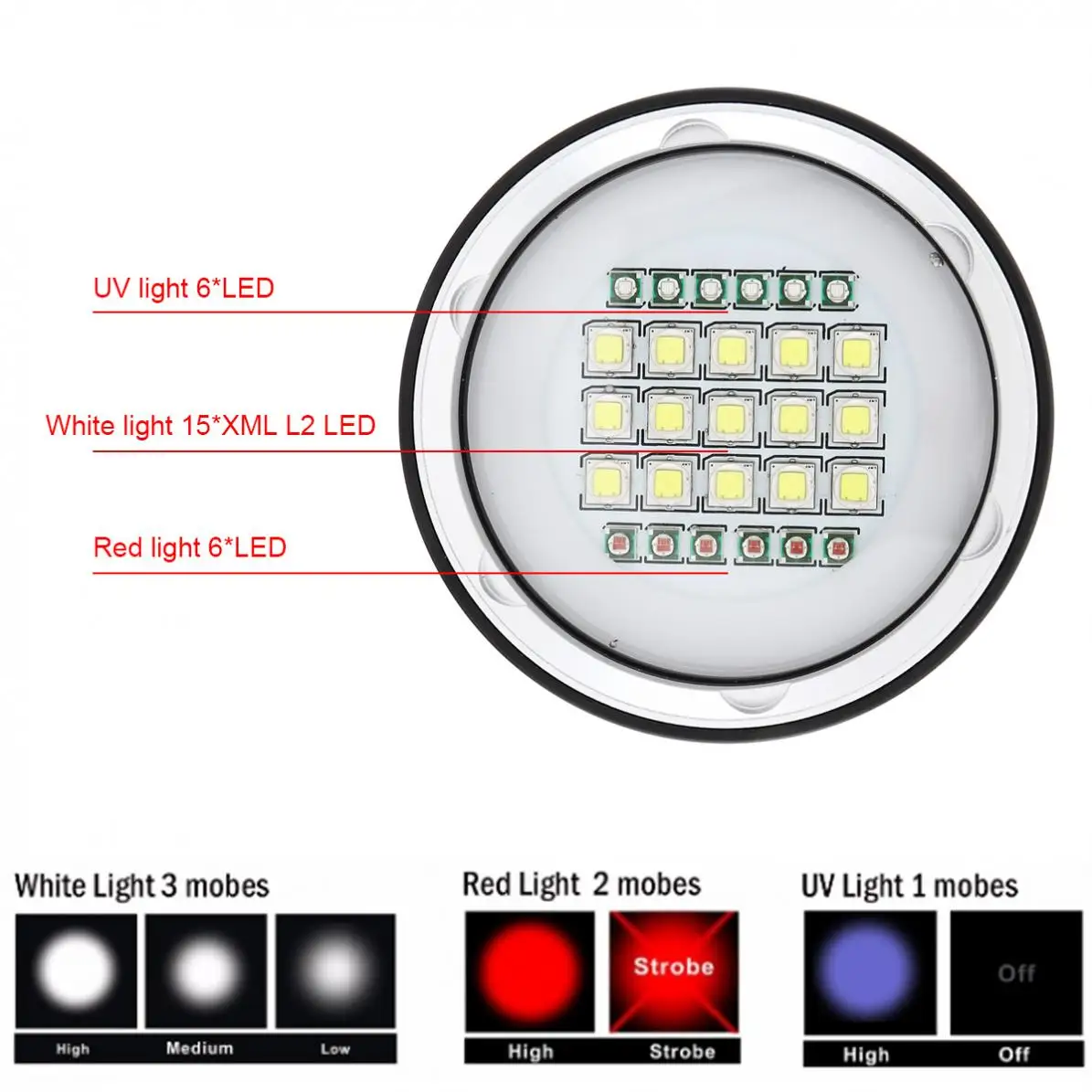 Online 100M LED 15 XML2 6 Rot 6 UV High-power Berufs Tauchen Lampe Kamera Fotografische Lampe Taschenlampe Tauchen Taschenlampe