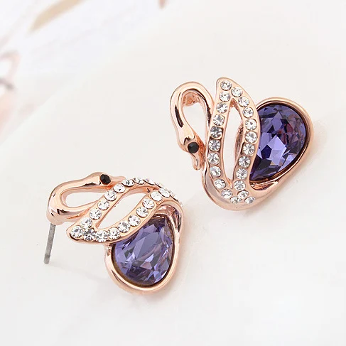 Женские серьги гвоздики с кристаллами Сваровски золотого цвета|Серьги-гвоздики|