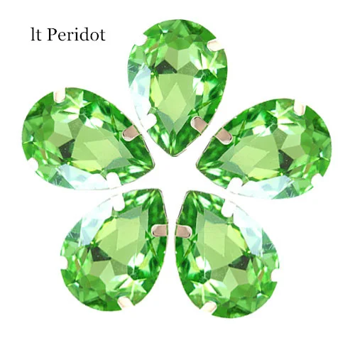 Light Peridot Каплевидные разноцветные стеклянные стразы шьют на Стразы с капелькой в виде когтей хрустальные пришивные стразы для свадебного платья B2676 - Цвет: Light Peridot