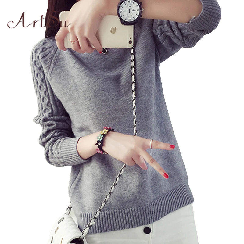 Женский трикотажный свитер ArtSu в стиле ретро с круглым вырезом и длинным рукавом