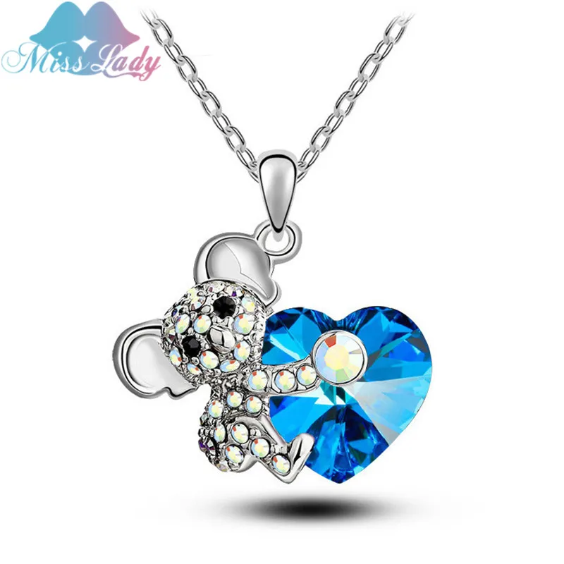 Miss Lady розовое золото цвет стразы милый синий коала Медведь Сердце ожерелья 2021
