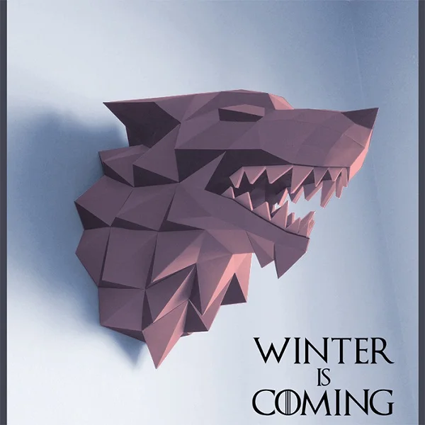 37 см Игра престолов дом Старк Winterfell Direwolf голова бумага складной модель игрушки головоломки скоро зима водостойкая фотобумага - Цвет: 2