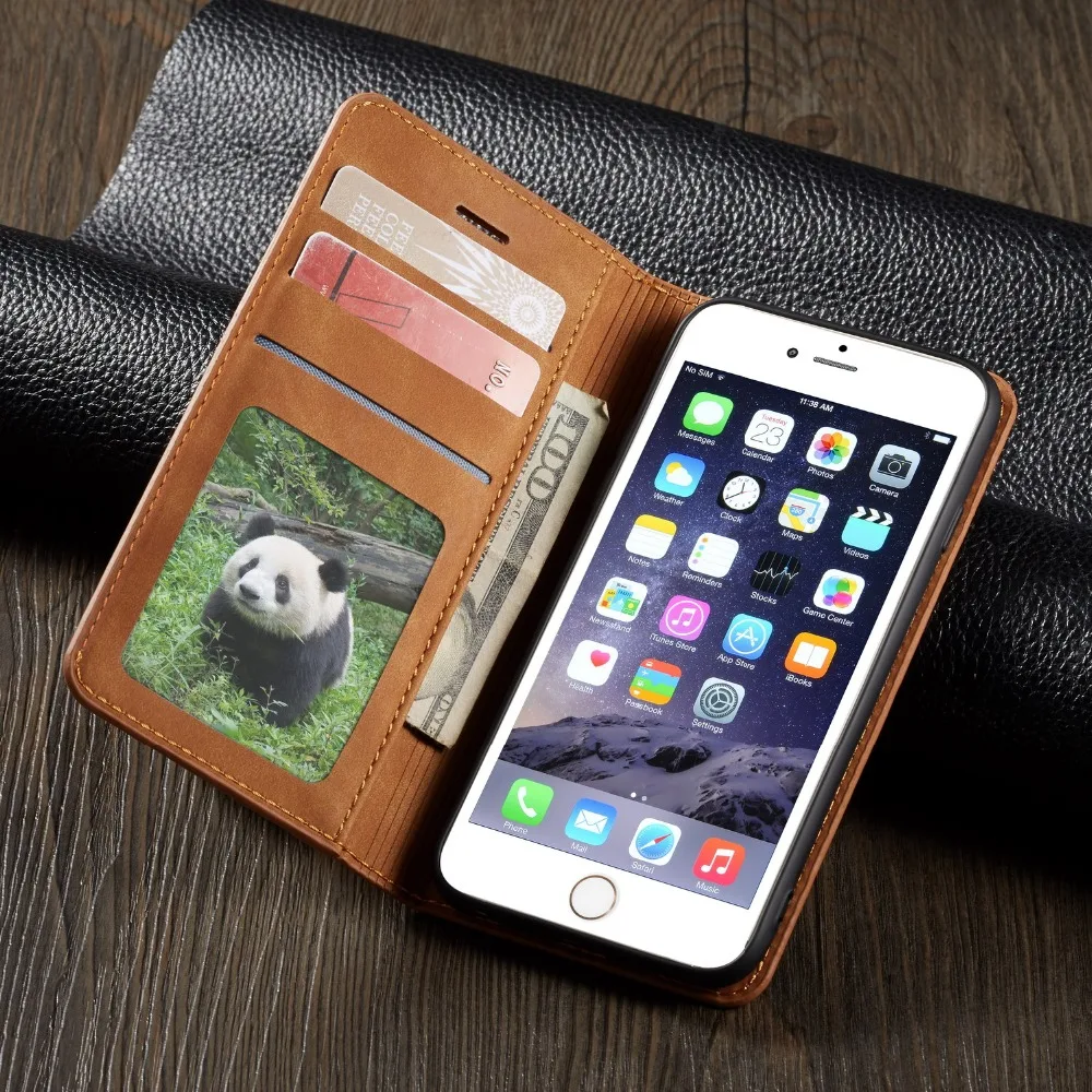 Магнитный кожаный бумажник чехол для iphone 6 S 7 8 Plus XS Max XR слот карт откидная крышка X