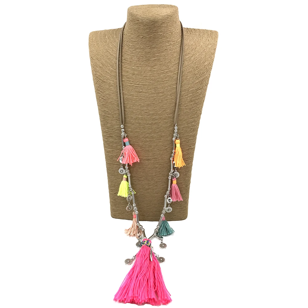 

New Handmade Rainbow Colorful Tassel Pendents Necklace Boho Bohemiam Long Fringe Statement Maxi Necklaces For Summer Women