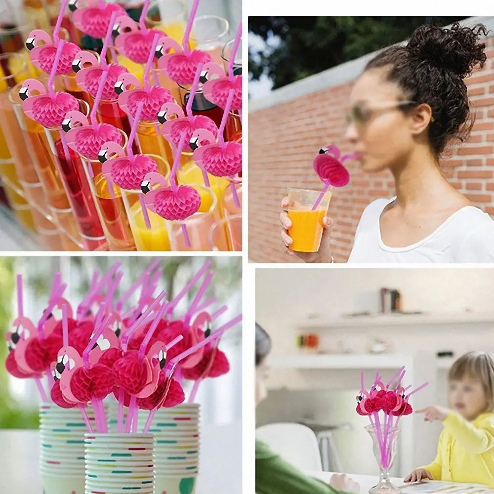 10 шт 3D Фламинго розовые Джунгли Бумажные соломинки для питья летние бассейна