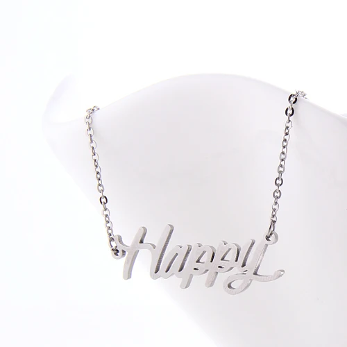 Женское Ожерелье с надписью Happy Name кулон золотого цвета из нержавеющей стали