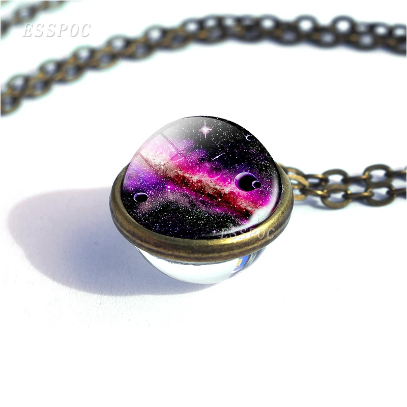 Ожерелье со стеклянным шариком в виде галактики и туманности двухсторонняя