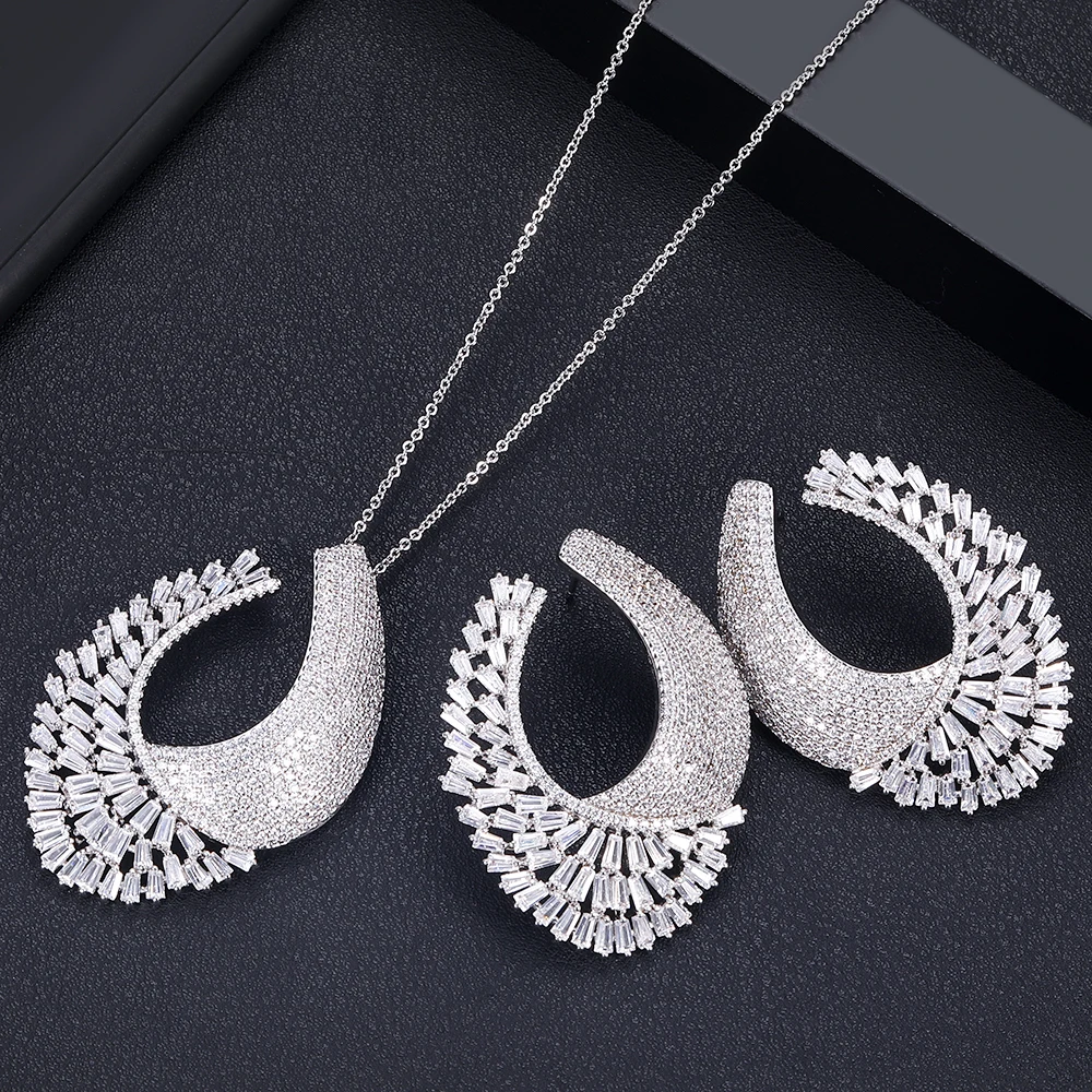 Jankelly Нигерия 2 шт. Свадебные циркониевые Ювелирные наборы для женщин вечерние