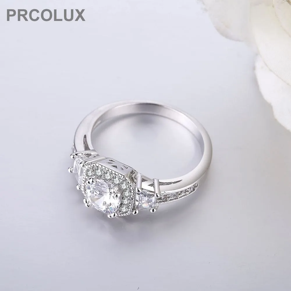 PRCOLUX Модные женские девочек обручальное кольцо Посеребренная белый обещание