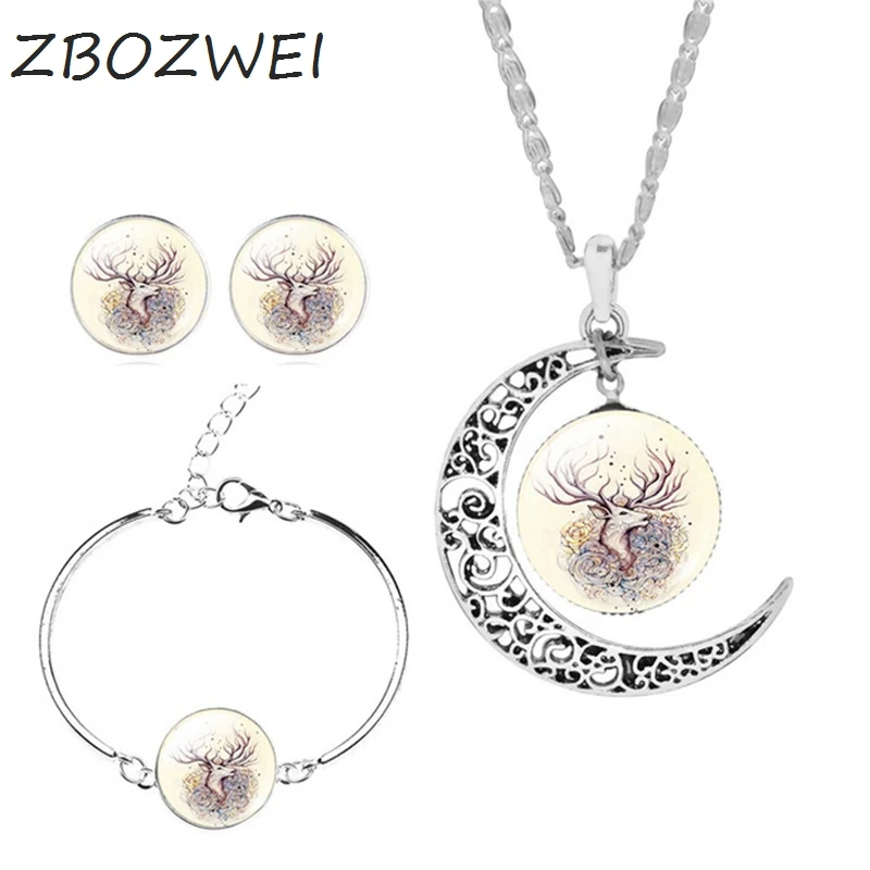 ZBOZWEI New Arrival Vintage Deer Jewelry Sets Women Silver Color Earrings Bracelets Bangles Necklace Can be customized | Украшения и