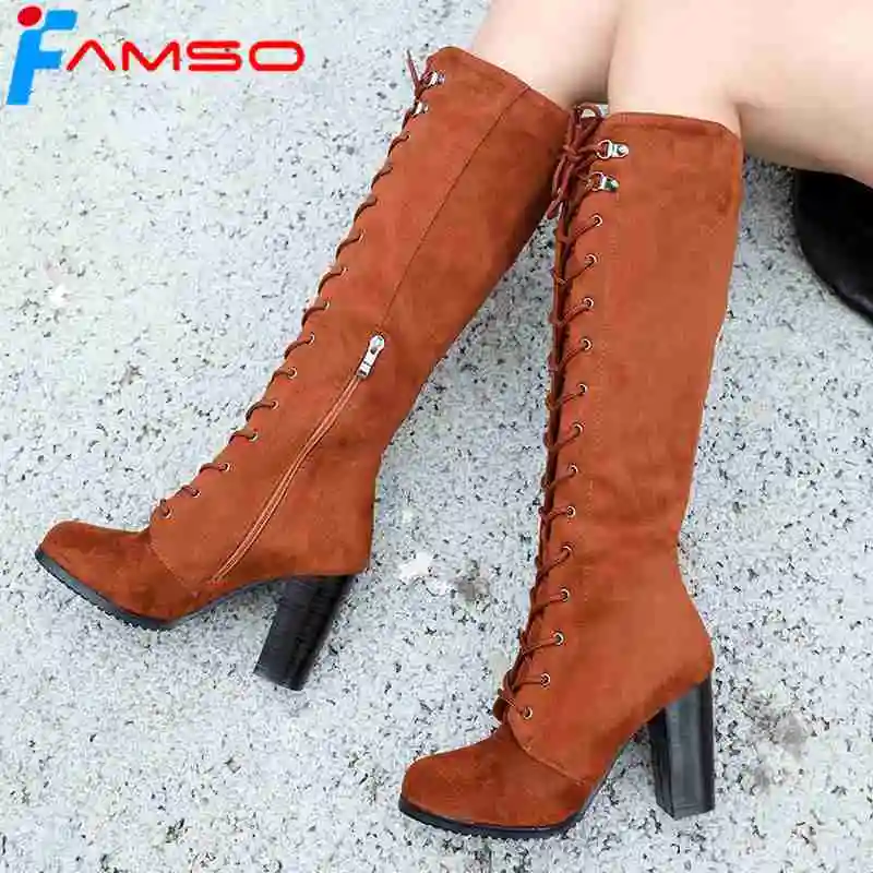 FAMSO/Новое поступление 2019 года женские сапоги цвет черный коричневый до колена