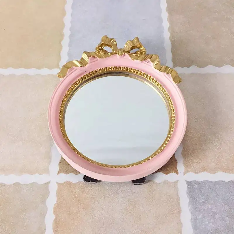 

Fashion Round Makeup Mirror European Resin Creative Portable Jewelry Earrings Show Portable Single Side Decorative Mirrors