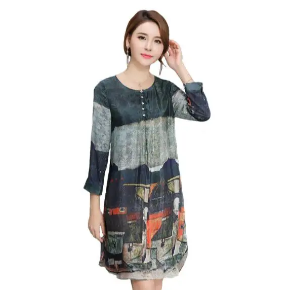 2019 летний офисный шелк с принтом шифон A Line повседневное офисное Женское Платье