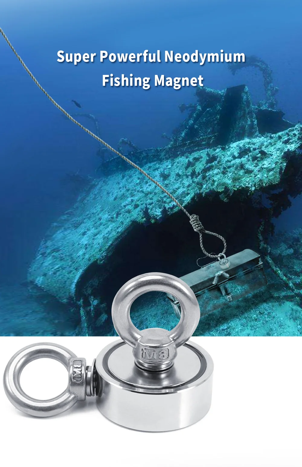 Супер мощный неодимовый рыболовный магнитный крючок с кольцом Deep See Salvage 48 мм 60 мм 67 мм 75 мм магнитный рыболовный Держатель Выдвижной монтажный горшок