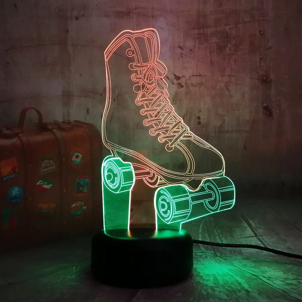 Amroe 3D RGB светодиодный Ночной светильник, роликовые коньки, многоцветная, 7 цветов, сменная настольная лампа, USB для детского подарка, Рождественское украшение, новинка Lava
