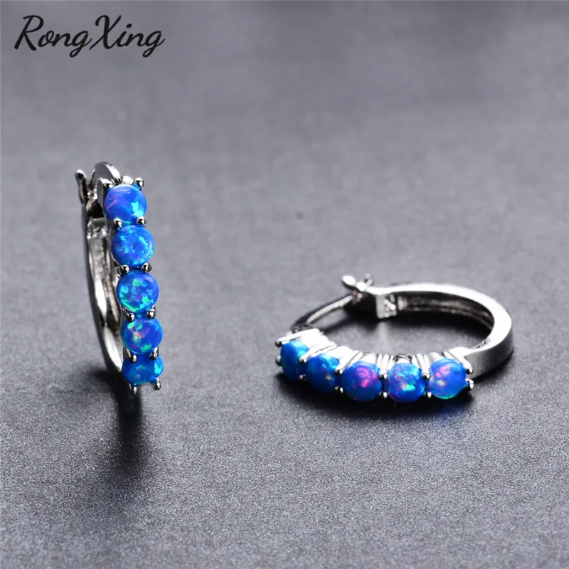 Женские серьги-кольца RongXing очаровательные голубые/белые с огненным опалом