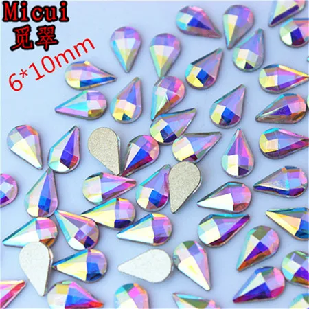 6x10mm Drop Micui 36 шт. несколько форм AB прозрачное стекло Кристалл Плоская задняя сторона клей для страз на не горячей фиксации 3D дизайн ногтей украшения MC15 - Цвет: 6x10mm Drop
