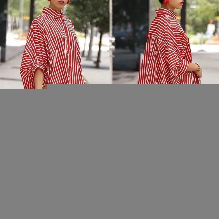 Женская ассиметричная рубашка Повседневная Длинная блузка с принтом в красную