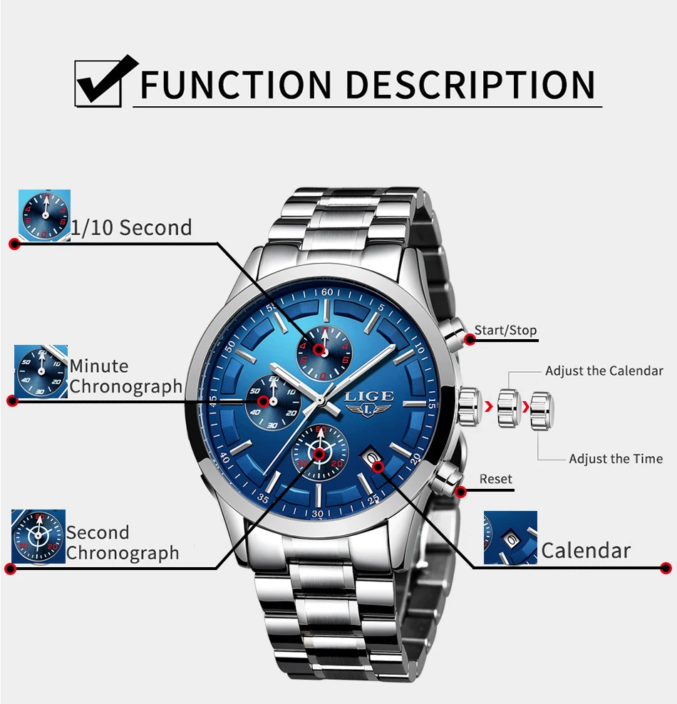 Relojes Hombre LIGE мужские часы Топ бренд класса люкс бизнес синий циферблат полностью стальные водонепроницаемые новые часы мужские спортивные кварцевые часы