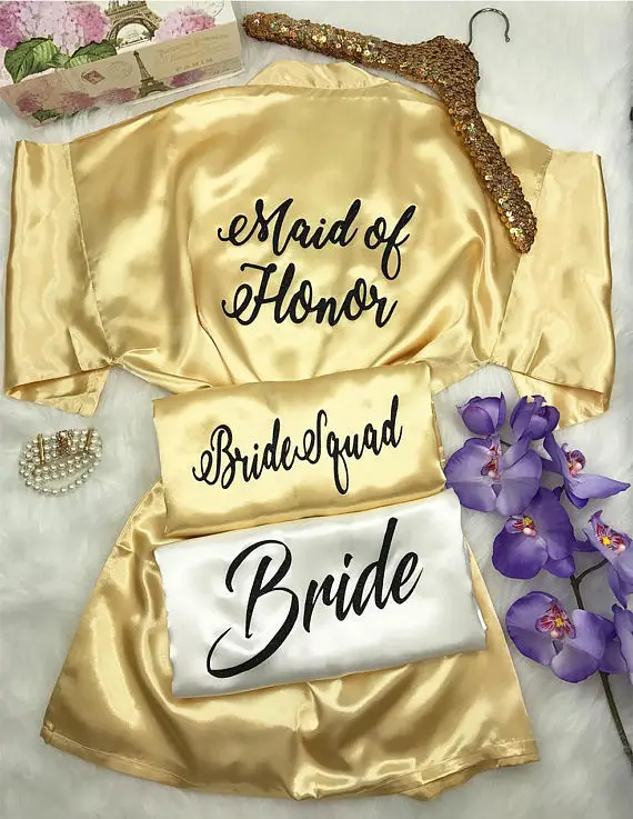 

customize titles bride Bridesmaid bridal Lingerie satin silk pajamas wedding Bachelorette robes kimonos gowns gifts party favors