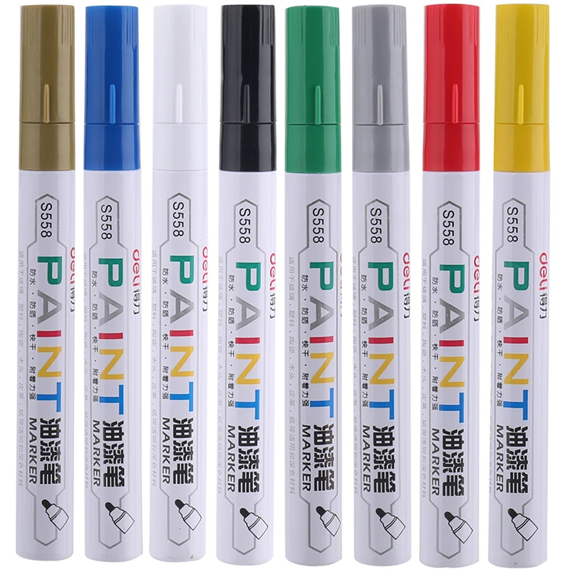 

6pcs Set Deli Fast Dry Permanent Oily Marker Pen Painting CD Wood Rock Car Tire School Office Supply Mark Tool Stationery Gift