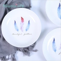 creative feather ceramic disc serving dishes home food western steak plate ceramic tableware for kitchen supplies