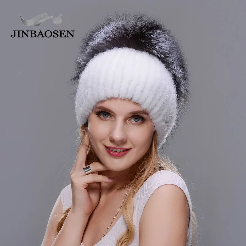 JINBAOSEN новая стильная меховая шапка черная Оптовая норковая с лисьим мехом зимняя