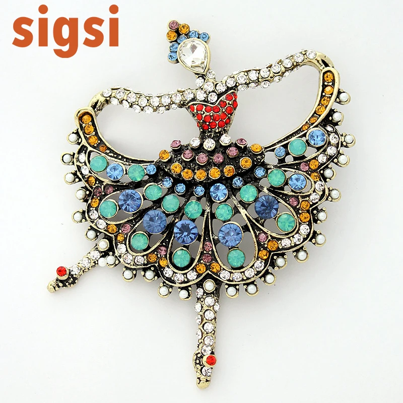 

3H x 2 .5W inches Colorful Crystal Dancing Ballet Girl Art Deco Accessory Brooch Pin, Ballerina brooch