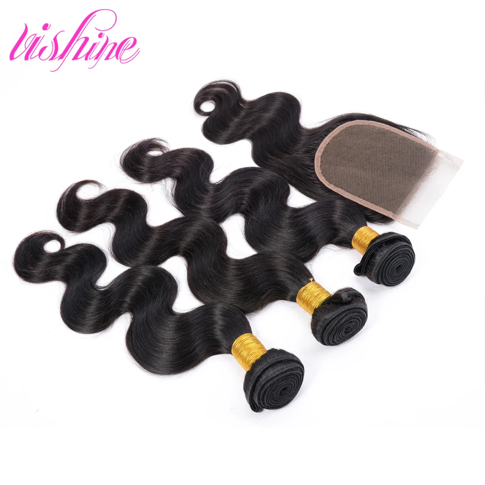 Vishine Перуанский Объемная Волна С Закрытием Девы Волос Закрытие Волнистые Волосы