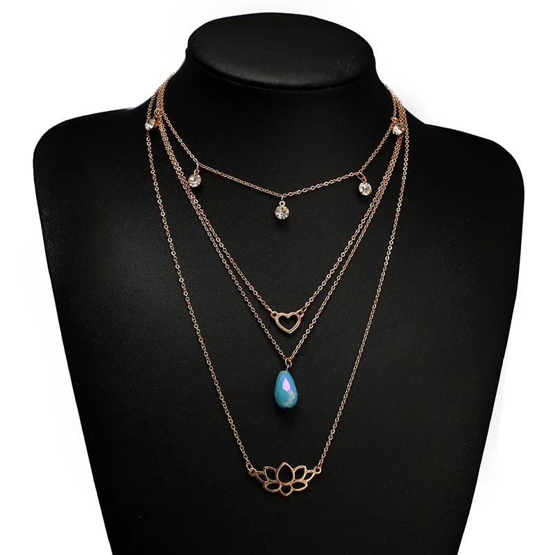 Ожерелье чокер золотистого цвета для женщин подвеска цепочка с цветком из синего