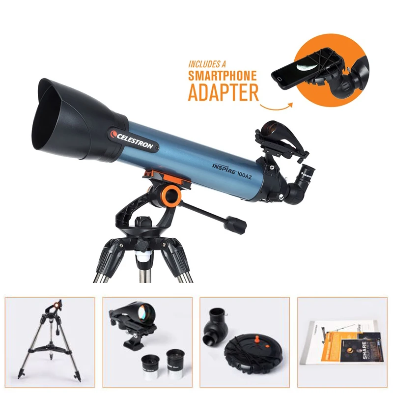 Рефракторный телескоп CELESTRON INSPIRE 100AZ прочный стальной штатив адаптер для