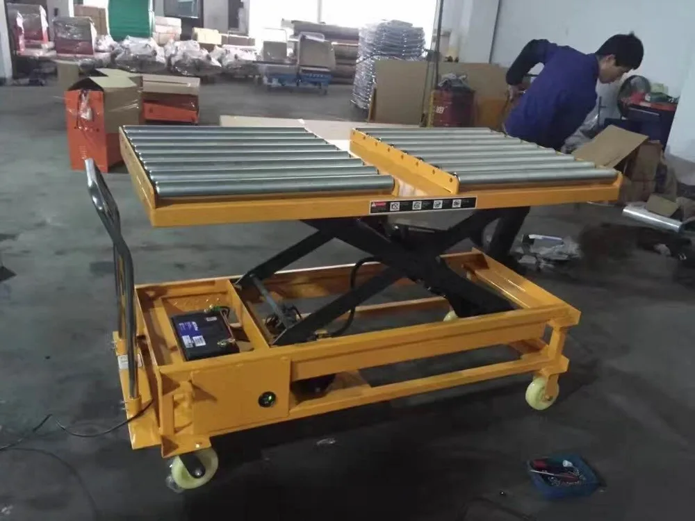 special electric scissor lift table with rollers conveying goods hydraulic |