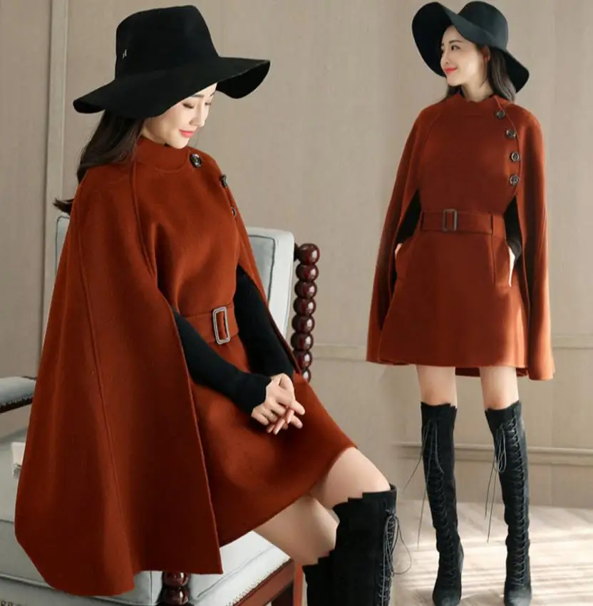 Женское шерстяное пальто-накидка размера плюс двубортное пальто | Женская одежда