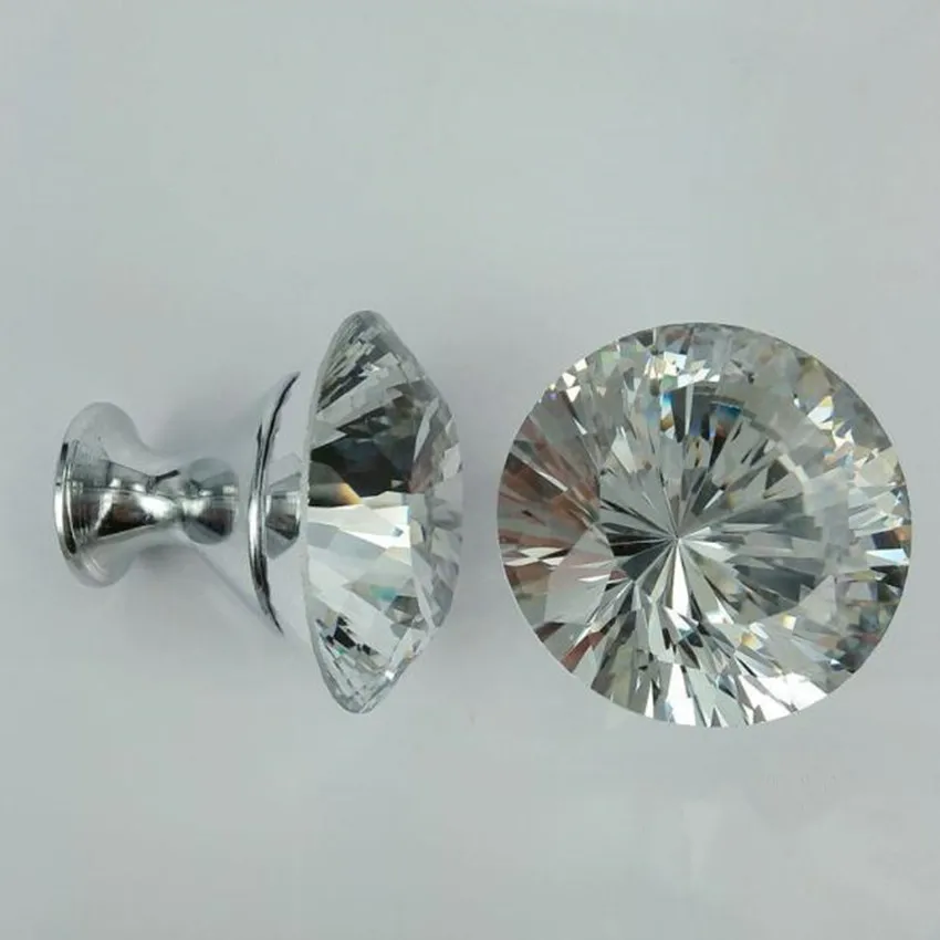 40 мм Стразы дверные ручки для шкафа ящика из хромированного серебристого стекла