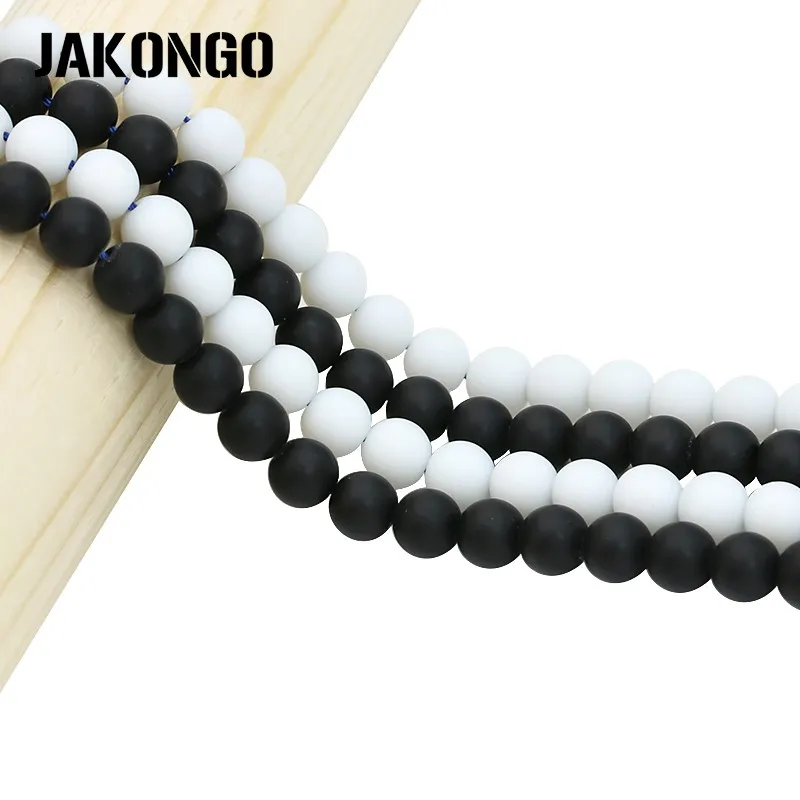 JAKONGO тусклые матовые черные белые Ониксовые круглые бусины из натурального камня