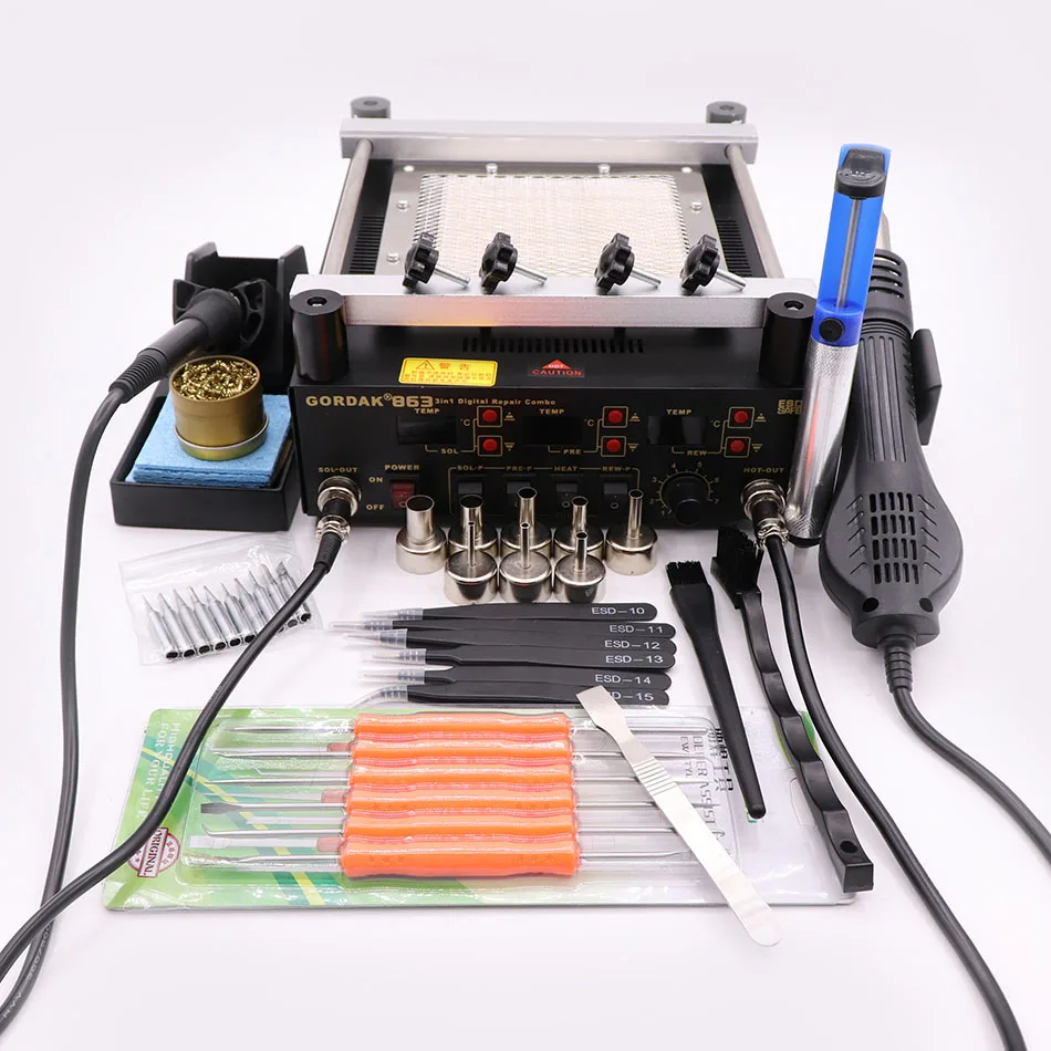 B Gordak863anti-static три-в-одном Combination preheatingstationfull цифровой дисплей BGA паяльная станция 12*12 см нагревательная пластина - Цвет: B