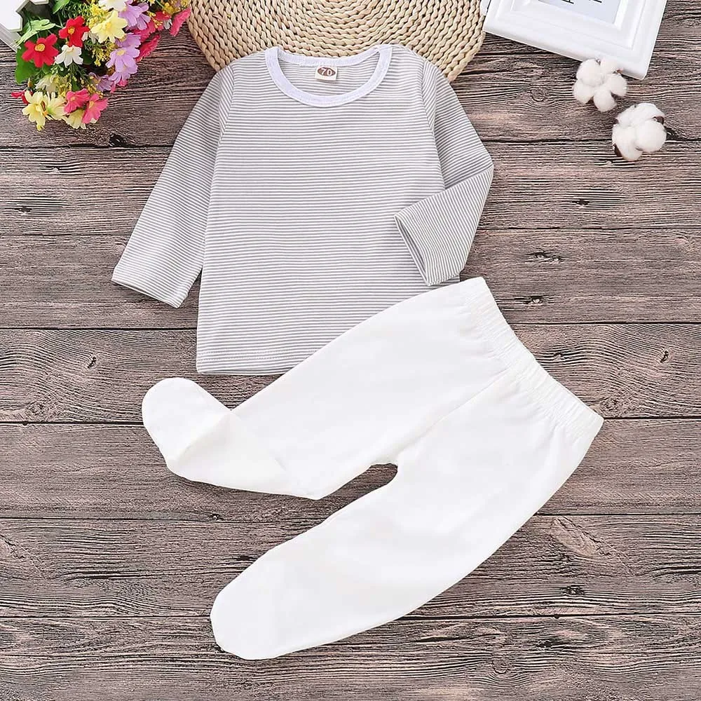 2PCS Toddler Newborn Baby Long Sleeves Stripe T-shirt Top+Pants Set Outfit | Детская одежда и обувь