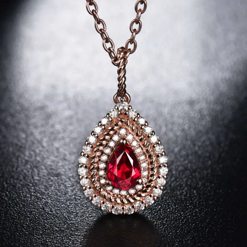 Женское Ожерелье с кулоном из розового золота 18 К 4x6 мм|diamond ruby pendant|ruby diamond pendantnatural