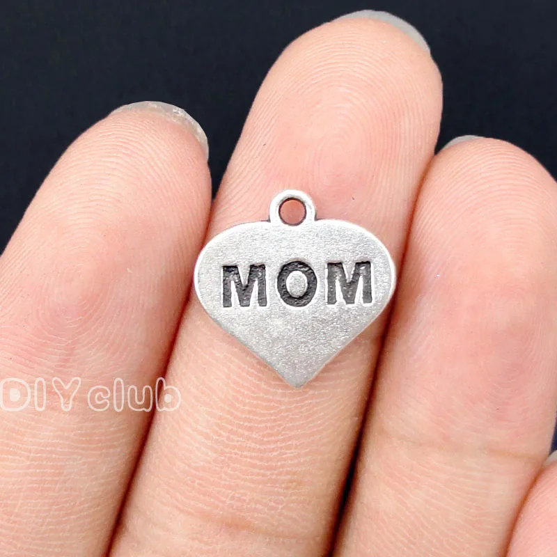 80pcs Antique Серебряный тон мама подвеска в форме сердца 16x16mm|heart charm pendant|charm pendantcharm heart