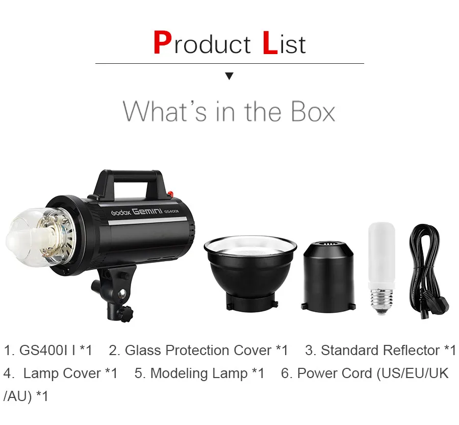 Студийный стробоскоп Godox GS400II GS400 II 400Ws GN65 со встроенной беспроводной системой 2 4G