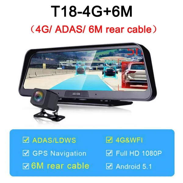T18-4G6M WHEXUNE 10 дюймов 4G Android Автомобильная приборная панель DVR камера gps навигация ADAS FHD 1080P двойной объектив Автомобильный видеорегистратор ночное видение WiFi - Название цвета: T18-4G6M